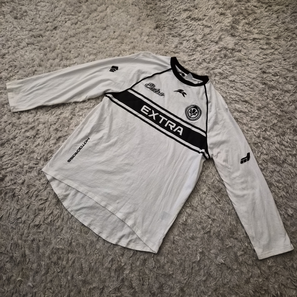 ☆5/$15☆H&M Divided “EXTRA” Racing Long Sleeve Shirt | White & Black | XS